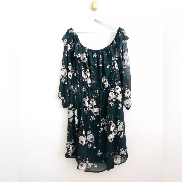 NEW! Torrid Floral Mini Chiffon Off-Shoulder Skater Dress Green SZ 22 - Picture 4 of 10